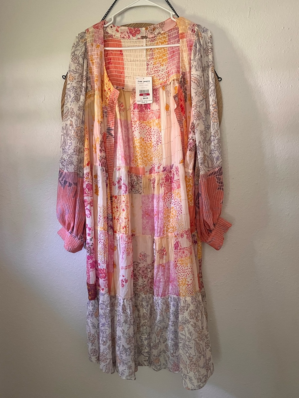 Free People Multicolor Floral Patchwork Button-Front Top (Pink, Yellow, Orange)